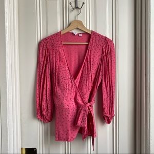 GAP Blouson 3/4 Sleeve Pink Floral Wrap Top